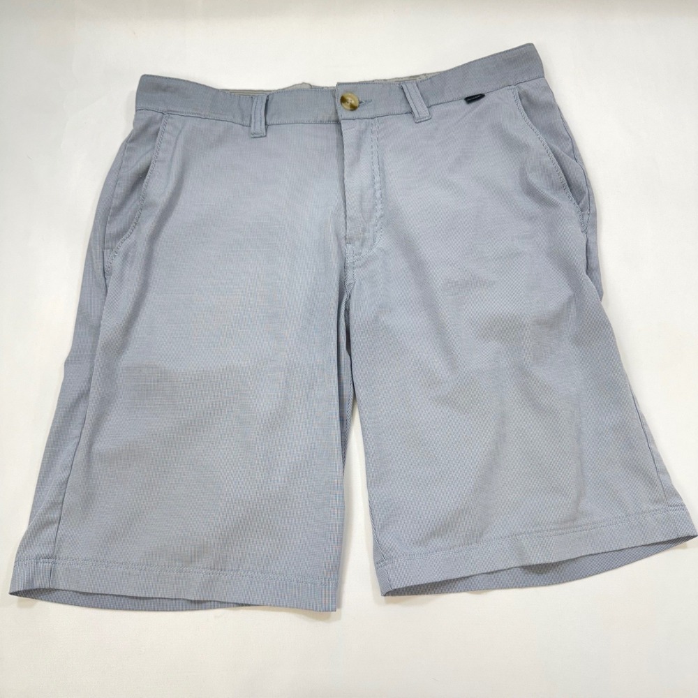 TravisMathew Golf Shorts Mens 32 Blue White Micro Check Stretch‎ 10" Athleisure